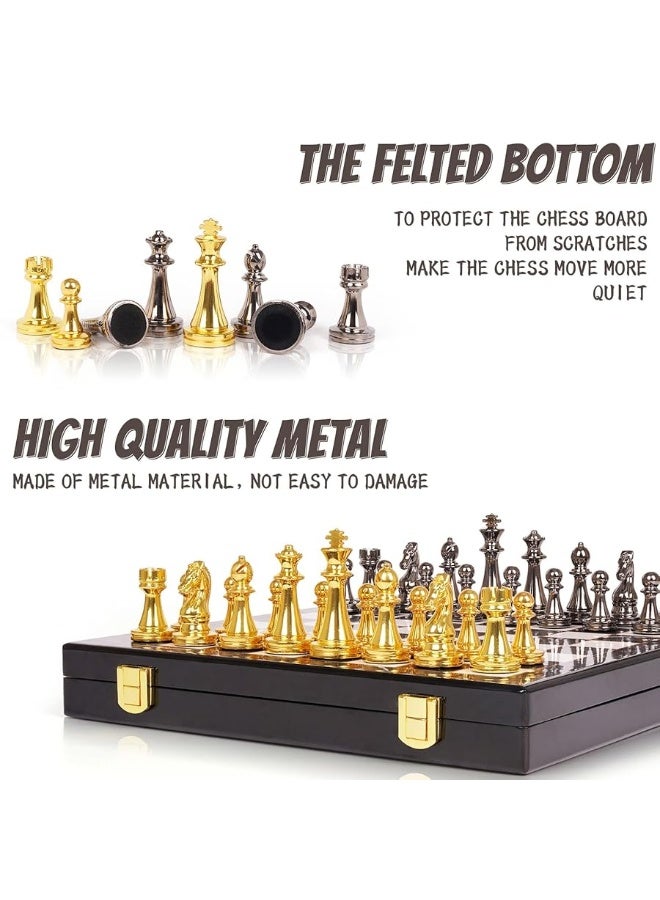 Agirlgle Metal Chess Set for Adults and Kids â€“ Marbling Chess Board with Chess Pieces â€“ Travel Chess Sets with Extra Queens with zinc Alloy Metal Pieces â€“ Ideal for Beginners and Professional Players - Image 4