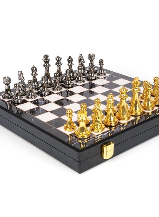 Agirlgle Metal Chess Set for Adults and Kids â€“ Marbling Chess Board with Chess Pieces â€“ Travel Chess Sets with Extra Queens with zinc Alloy Metal Pieces â€“ Ideal for Beginners and Professional Players - Image 3
