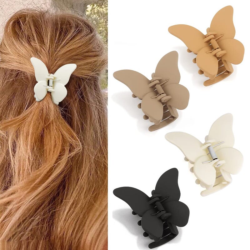 Canitor Butterfly Hair Clip 4 Count 27 Acrylic Hair Clips with Alloy Springs for Thick Hair Small Hair Clips for Women Girls and Old Ladies Ideal Gift Y2K Hair Accessories Neutral Colors