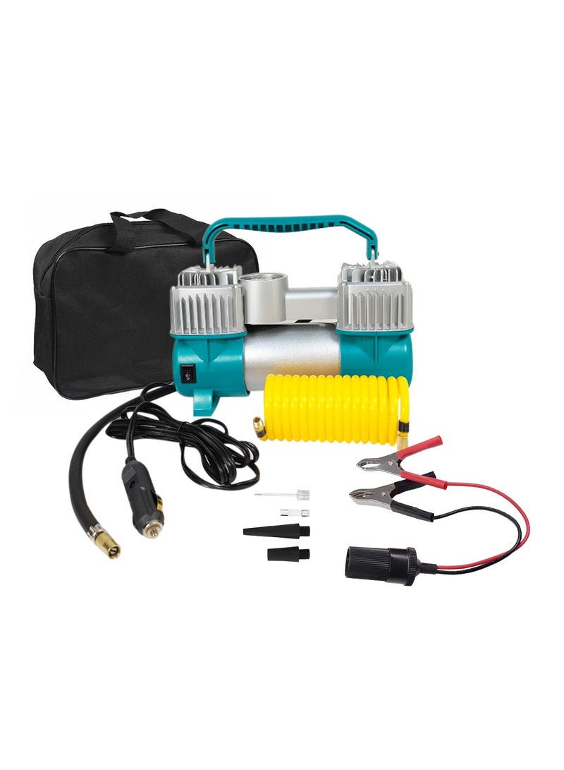 SPIDER 150 PSI Double Cylinder Tire Inflator with LED Light, Portable Air Compressor Pump with Dual Power - Image 2