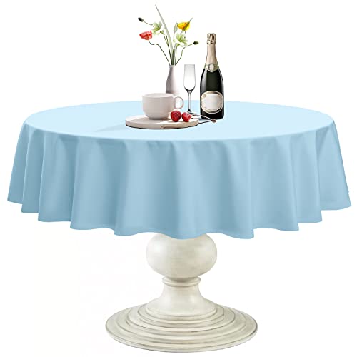 Softalker Round Tablecloth Waterproof  Stain Resistant Table cloth Wrinkle Free Fabric Washable 210gSM Polyester Table cover for DiningPartyBuffetWedding (108 inch  Baby Blue)