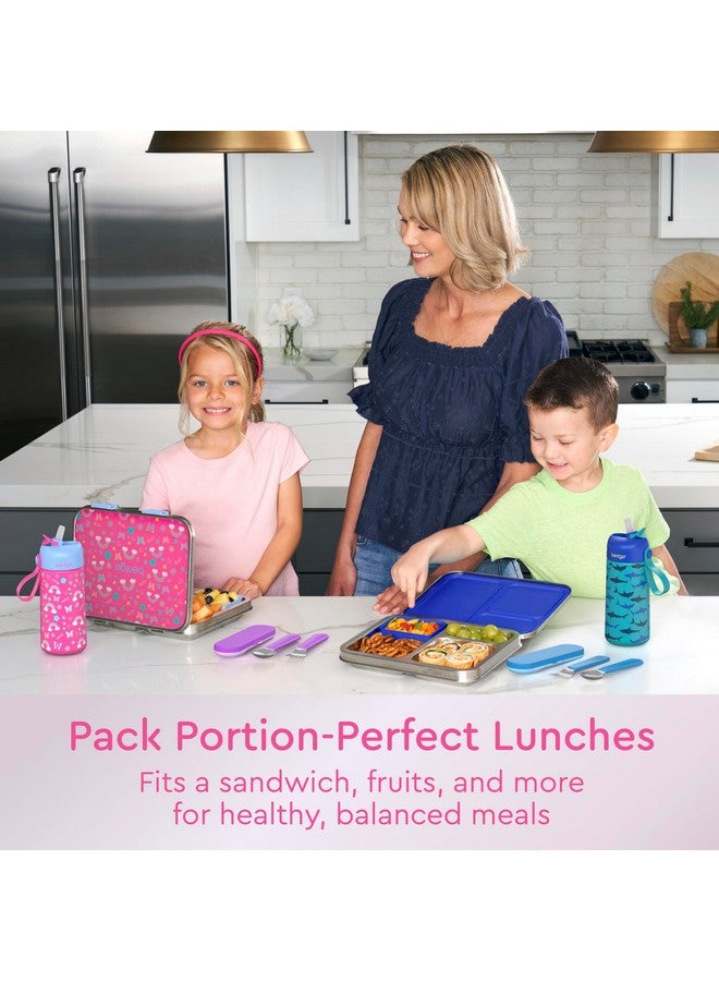 Bentgo Bentgo Kids Stainless Steel Prints Leak-Resistant Lunch Box - 3-Compartments with Silicone Container, Durable, Eco-Friendly, Dishwasher Safe, BPA-Free, for School, Ages 3+ (Rainbows & Butterflies)  - Image 3