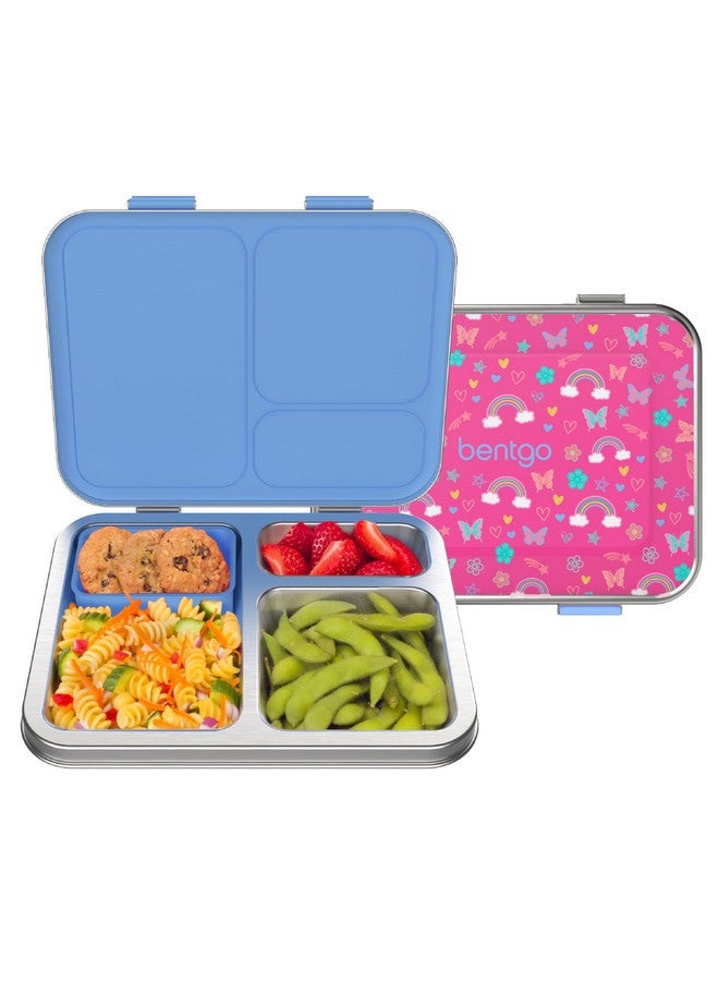 Bentgo Bentgo Kids Stainless Steel Prints Leak-Resistant Lunch Box - 3-Compartments with Silicone Container, Durable, Eco-Friendly, Dishwasher Safe, BPA-Free, for School, Ages 3+ (Rainbows & Butterflies)  - Image 1
