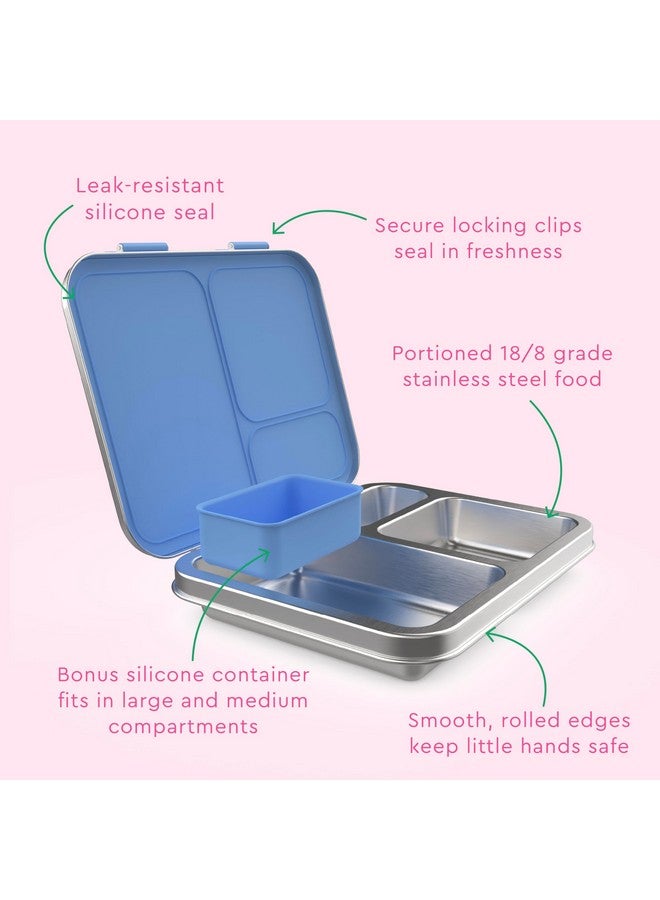 Bentgo Bentgo Kids Stainless Steel Prints Leak-Resistant Lunch Box - 3-Compartments with Silicone Container, Durable, Eco-Friendly, Dishwasher Safe, BPA-Free, for School, Ages 3+ (Rainbows & Butterflies)  - Image 4