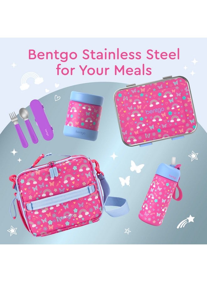 Bentgo Bentgo Kids Stainless Steel Prints Leak-Resistant Lunch Box - 3-Compartments with Silicone Container, Durable, Eco-Friendly, Dishwasher Safe, BPA-Free, for School, Ages 3+ (Rainbows & Butterflies)  - Image 5