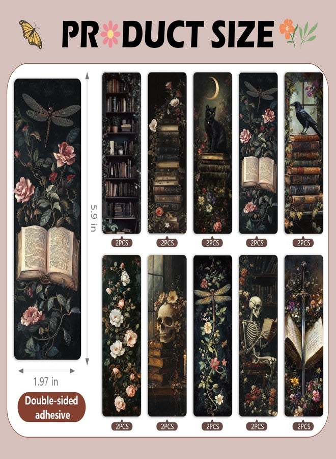 AFRITEE Dark Academia Bookmarks for Women - 20 Pcs Funny Dark Romantic Gothic Paper Bookmarks for Women, Black Cat Floral Skull Bookmark Perfect for Book Accessories Gift for Book Lovers - Image 4