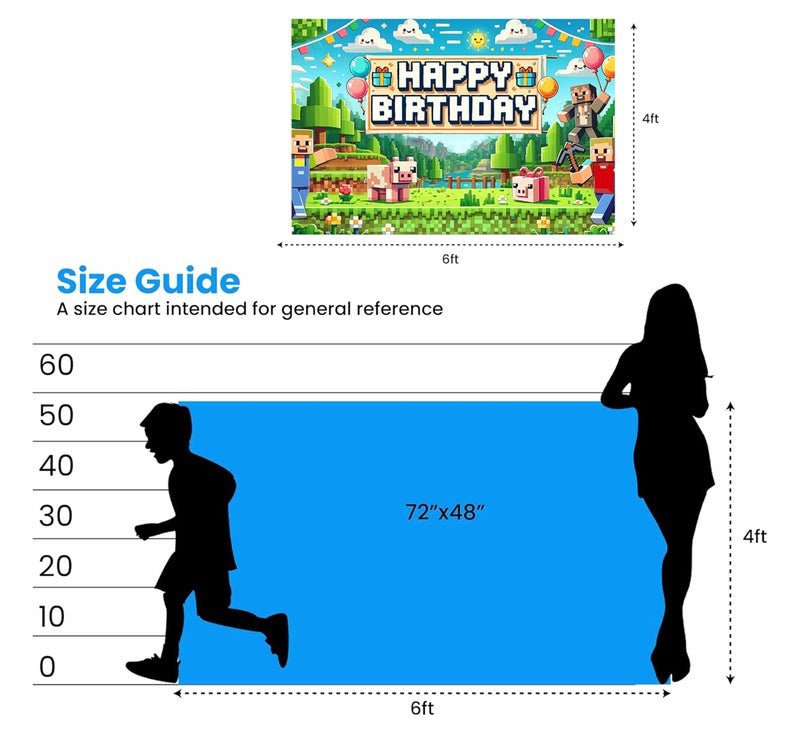 IndoTribe Pixel Backdrop Happy Birthday Banner Boy 6x4ft Miner Bday Sign Villager Gaming Birthday Party Decorations Videogame Themed Banner Video Game Decorations Video Game Backdrop for Boys - Image 5