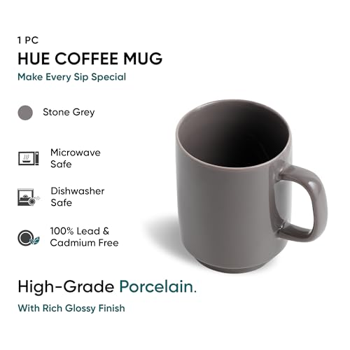 Shay Ceramic Mug, 1 Pc, Grey, 300ml | Glossy Finish | Ceramic Coffee Cup | Porcelain | Microwave Safe (Rise Mug - 1Pc - Grey) - Image 3