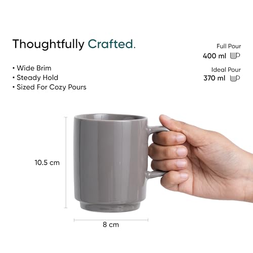Shay Ceramic Mug, 1 Pc, Grey, 300ml | Glossy Finish | Ceramic Coffee Cup | Porcelain | Microwave Safe (Rise Mug - 1Pc - Grey) - Image 4
