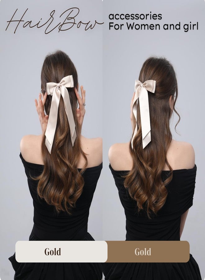 LuSeren 2 PCS Double Layer Hair Bows Gold Hair Ribbon Clips Ponytail Holder Accessories for Women Girls Toddlers Teens Kids - Image 5