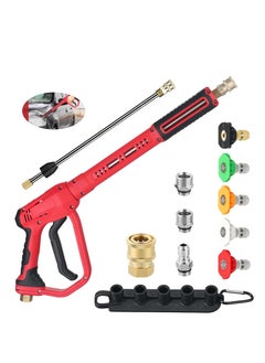 Y&D Pressure Washer Gun with Replacement Wand Extension Adjustible High Power 3/8'' Swivel Quick Connect M22 14mm/M22 15mm Fitting 5 Nozzle Tips Holder (4000 PSI/Red)  - Image 1