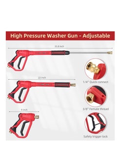 Y&D Pressure Washer Gun with Replacement Wand Extension Adjustible High Power 3/8'' Swivel Quick Connect M22 14mm/M22 15mm Fitting 5 Nozzle Tips Holder (4000 PSI/Red)  - Image 3