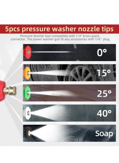 Y&D Pressure Washer Gun with Replacement Wand Extension Adjustible High Power 3/8'' Swivel Quick Connect M22 14mm/M22 15mm Fitting 5 Nozzle Tips Holder (4000 PSI/Red)  - Image 5