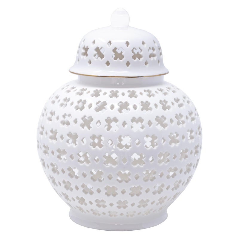 Lilly Pulitzer Ginger Jar with Lid, 10" Tall Ceramic White Decor, Lattice Vase/Decorative Jar for Home Decor, White Lattice - Image 1