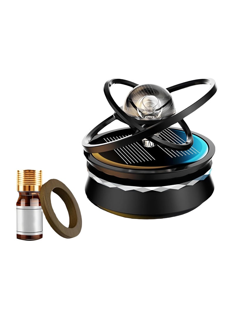 معطر هواء للسيارة كرة كريستالية دوارة للعلاج العطري مع تصميم دوار بحلقة مزدوجة 360 درجة، عطر للسيارة، منقي هواء يعمل بالطاقة الشمسية، ديكور لوحة القيادة، متعدد الألوان - Image 1