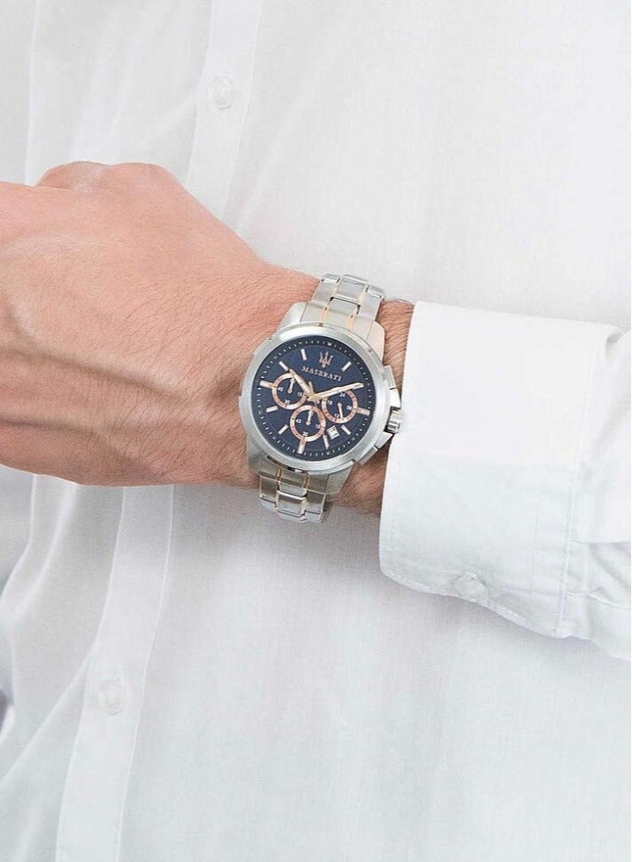 مازيراتي ساعة عرض تناظرية للرجال كوارتز من الذهب الوردي، فضي، كرونوغراف، حركة كوارتز - Image 4