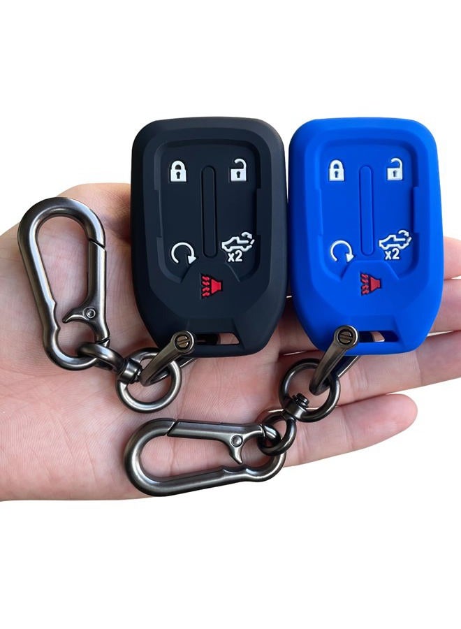 TANDRIVE 2PCS Silicone Smart Key Fob Case Cover for 2023 2022 2021 2020 2019 Chevy Silverado and GMC Sierra 1500 2500HD 3500HD, Remote Protector Accessories Holder(5-Button, Black and Blue) - Image 1