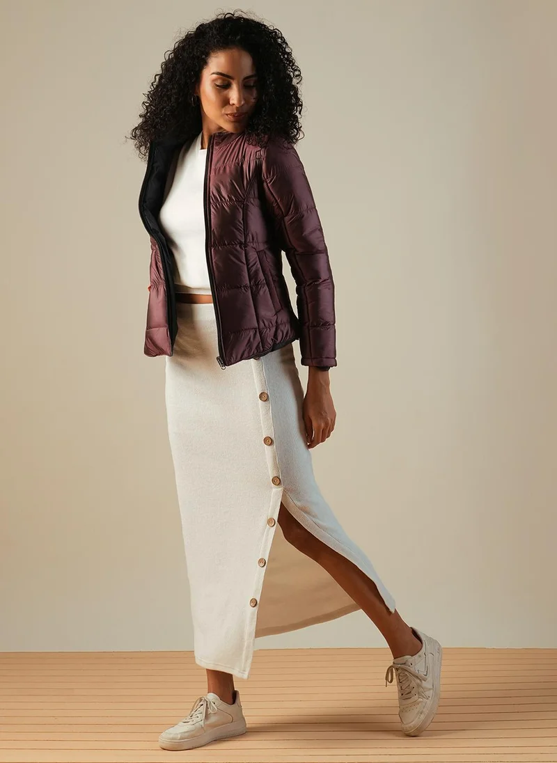 جلو باص جوبس تنورة ميدي نسائية بتصميم ذاتي وزر جانبي بفتحة جانبية