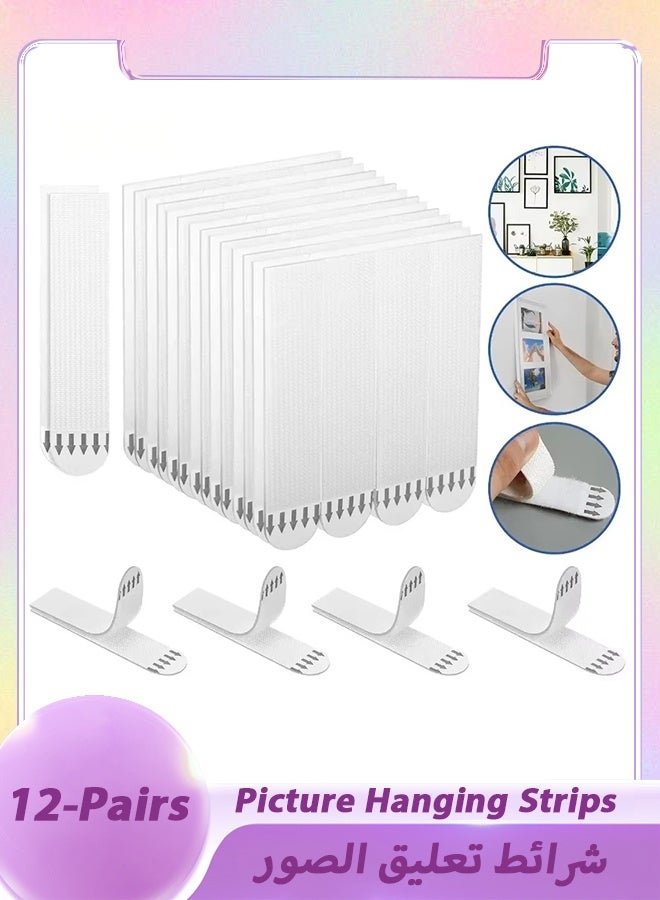 12 Pairs Picture Hanging Strips, Damage-Free Wall Mounting Adhesive for Frames, Posters, Mirrors, Decorations – 24 Refill Strips, White - Image 1