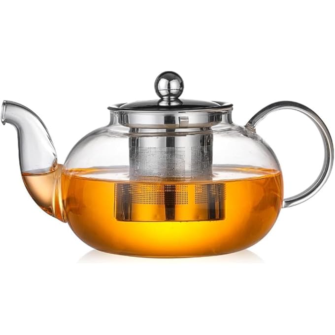 أكس سبرينج إبريق شاي زجاجي سعة 600 مل، غلاية شاي شفافة من البورسليكات مع مصفاة قابلة للإزالة من الفولاذ المقاوم للصدأ، إبريق شاي آمن للاستخدام على الموقد لتحضير أوراق الشاي المتفتحة والسائبة، مثالي للاستخدام في المنزل والمكتب - Image 1