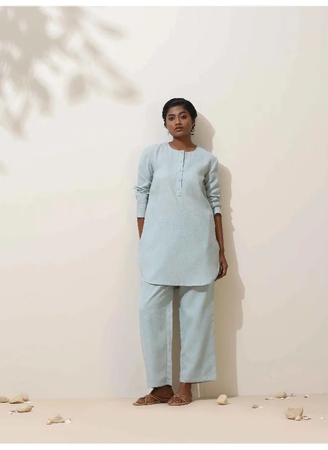 ترو برونز trueBrowns Ciel Blue Crochet Natural Cotton Kurta Co-ord Set