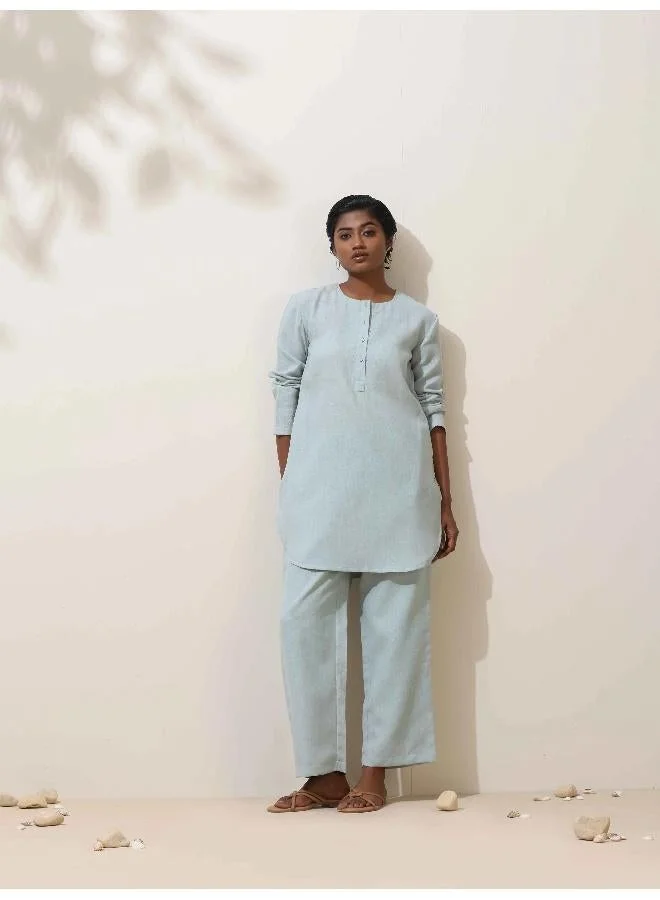 trueBrowns trueBrowns Ciel Blue Crochet Natural Cotton Kurta Co-ord Set