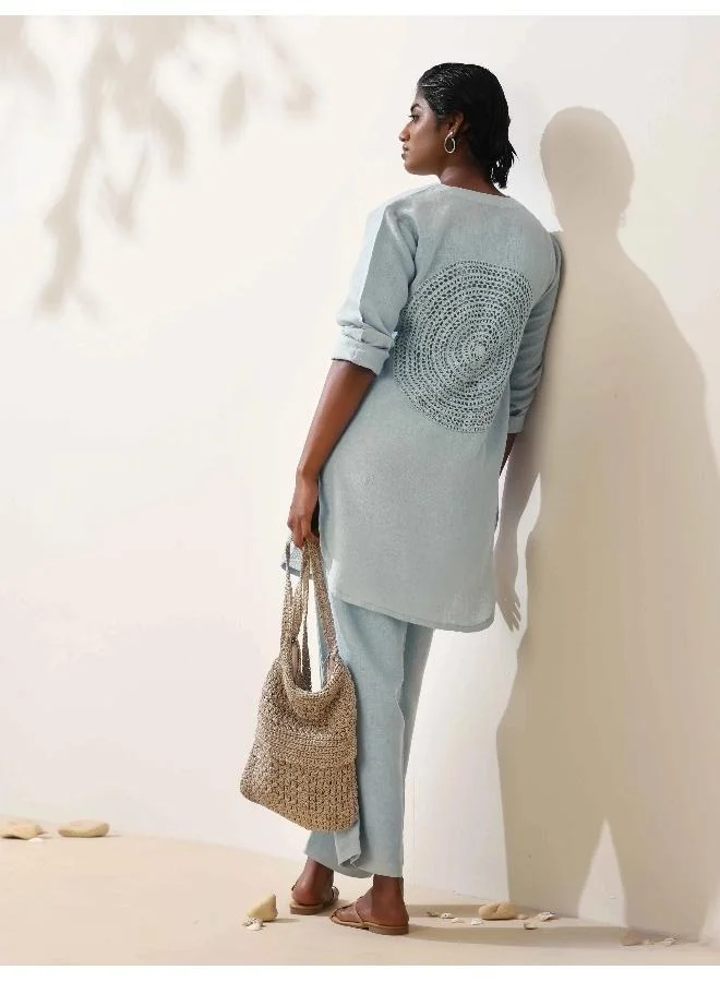 trueBrowns trueBrowns Ciel Blue Crochet Natural Cotton Kurta Co-ord Set