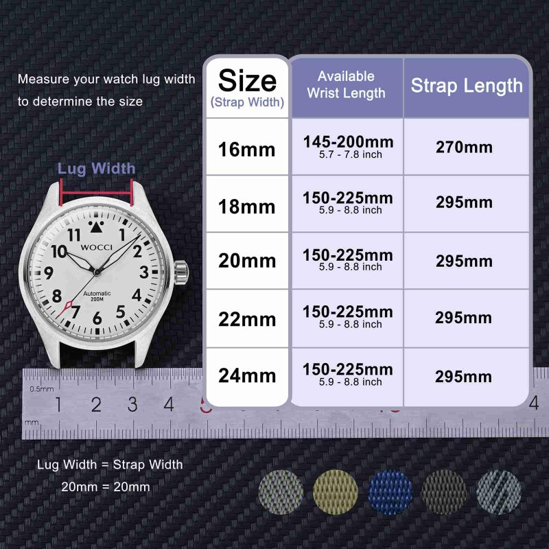 WOCCI 18mm Military Nylon Watch Band, One-piece Nylon Strap for Men and Women, Black Buckle (Blue) - Image 4
