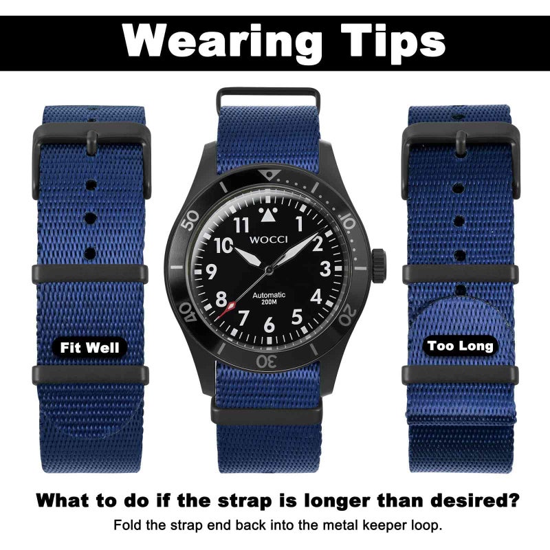 WOCCI 18mm Military Nylon Watch Band, One-piece Nylon Strap for Men and Women, Black Buckle (Blue) - Image 5