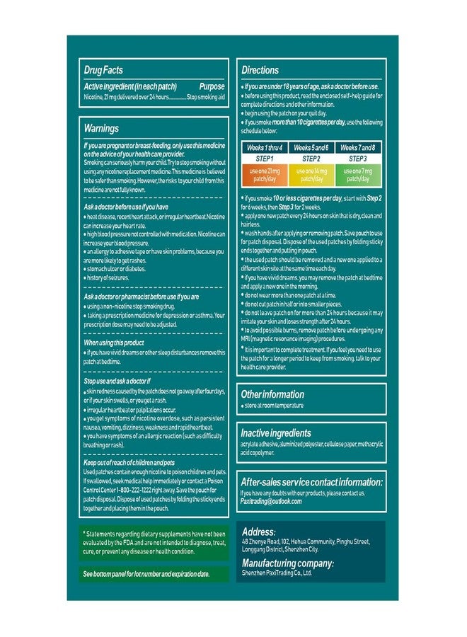WOFANLI Nicotine Patches Step 1 Effective Helps Quit Smoking, 21 mg, 30 Patches Smoking Aid to Help Quit Smoking, Each Patch Provides a 24-Hour Nicotine Transdermal System - Image 2