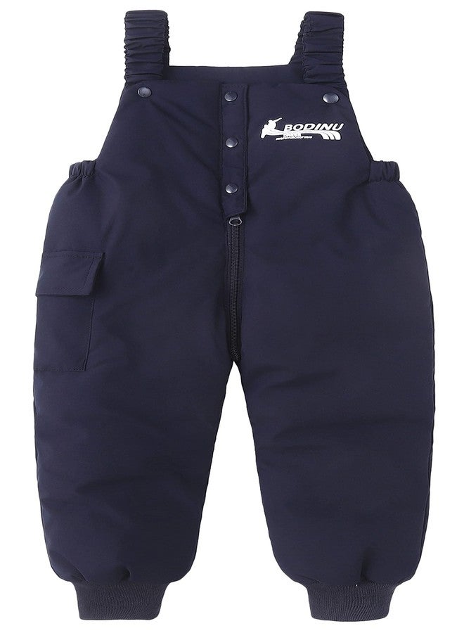 Happy Cherry Toddler Down Overalls Puffer Soft Padded Pants Casual Warm Trousers Windproof Comfortable Pants Thick Fleece Snow Pants Navy 2-3 Years - Image 1