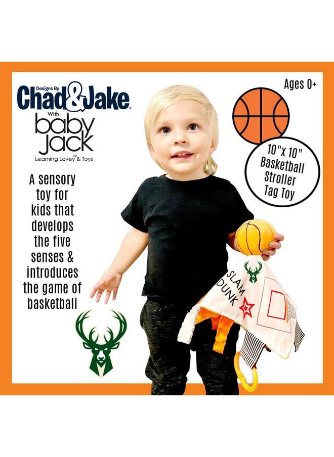 The Learning Lovey The Learning Lovey Milwaukee Bucks Baby Tag Toy - NBA Basketball - Baby Sensory Crinkle Toys - Soft & Safe - Ideal Baby Stroller Toy - BPA Free w/Stroller Clip  - Image 2