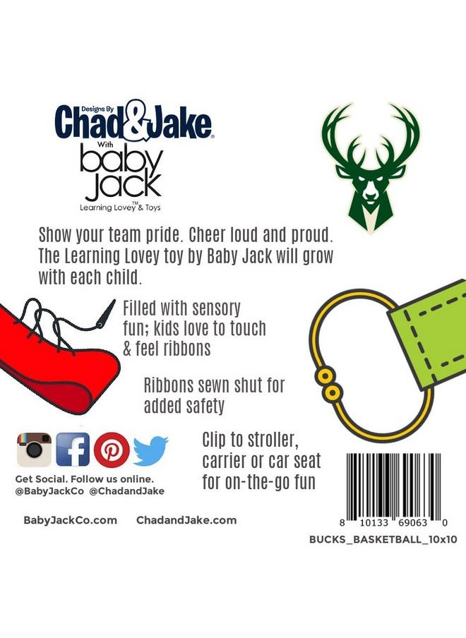 The Learning Lovey The Learning Lovey Milwaukee Bucks Baby Tag Toy - NBA Basketball - Baby Sensory Crinkle Toys - Soft & Safe - Ideal Baby Stroller Toy - BPA Free w/Stroller Clip  - Image 3