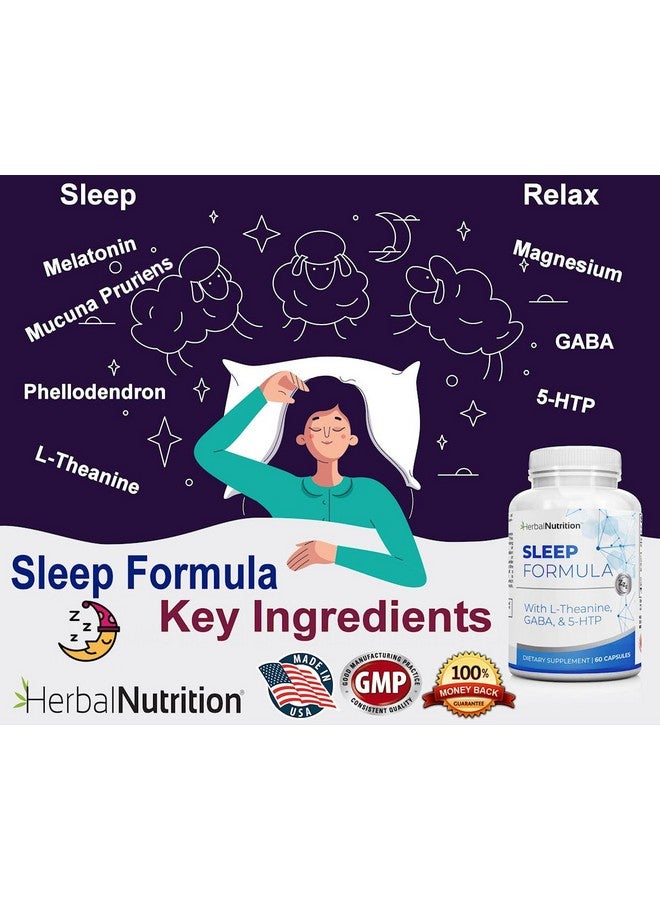Herbal Nutrition Herbal Nutrition Sleep Support Supplement Sleep Formula is a Multi-Ingredient Sleep Supplement with Melatonin, GABA, L-Theanine, and More, Sleep Like You are on Cloud 9! One 60 Ct Bottle  - Image 4