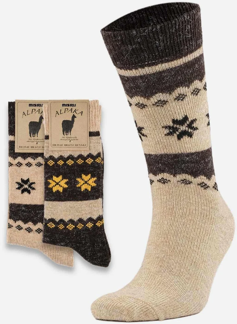 Mısırlı Çorap Egyptian Men's Alpaca Wool Winter 2 Pairs Beige/brown Socks - M 3097 Bk