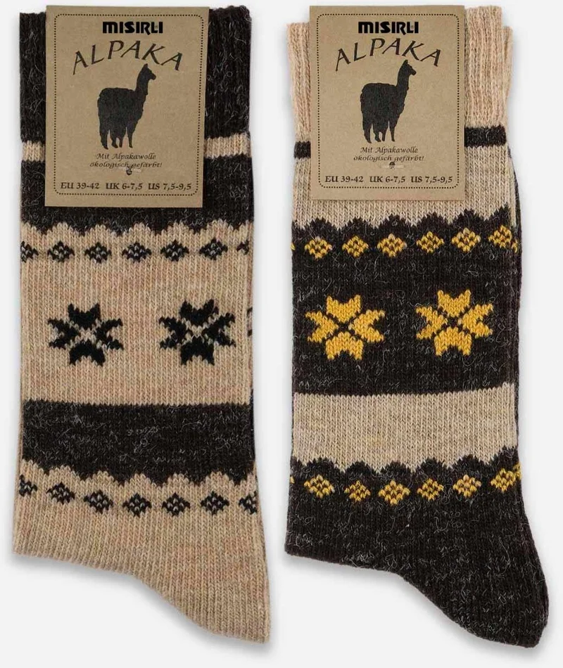 Mısırlı Çorap Egyptian Men's Alpaca Wool Winter 2 Pairs Beige/brown Socks - M 3097 Bk