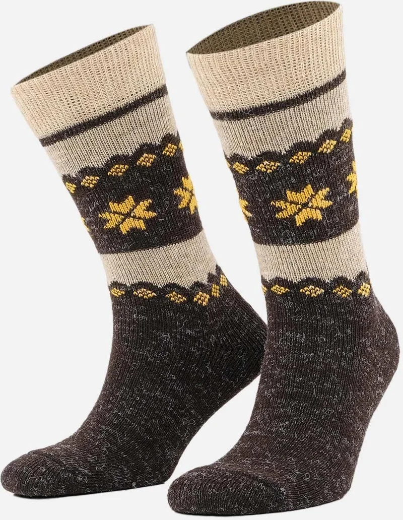 Mısırlı Çorap Egyptian Men's Alpaca Wool Winter 2 Pairs Beige/brown Socks - M 3097 Bk