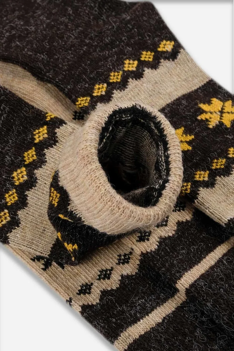 Mısırlı Çorap Egyptian Men's Alpaca Wool Winter 2 Pairs Beige/brown Socks - M 3097 Bk