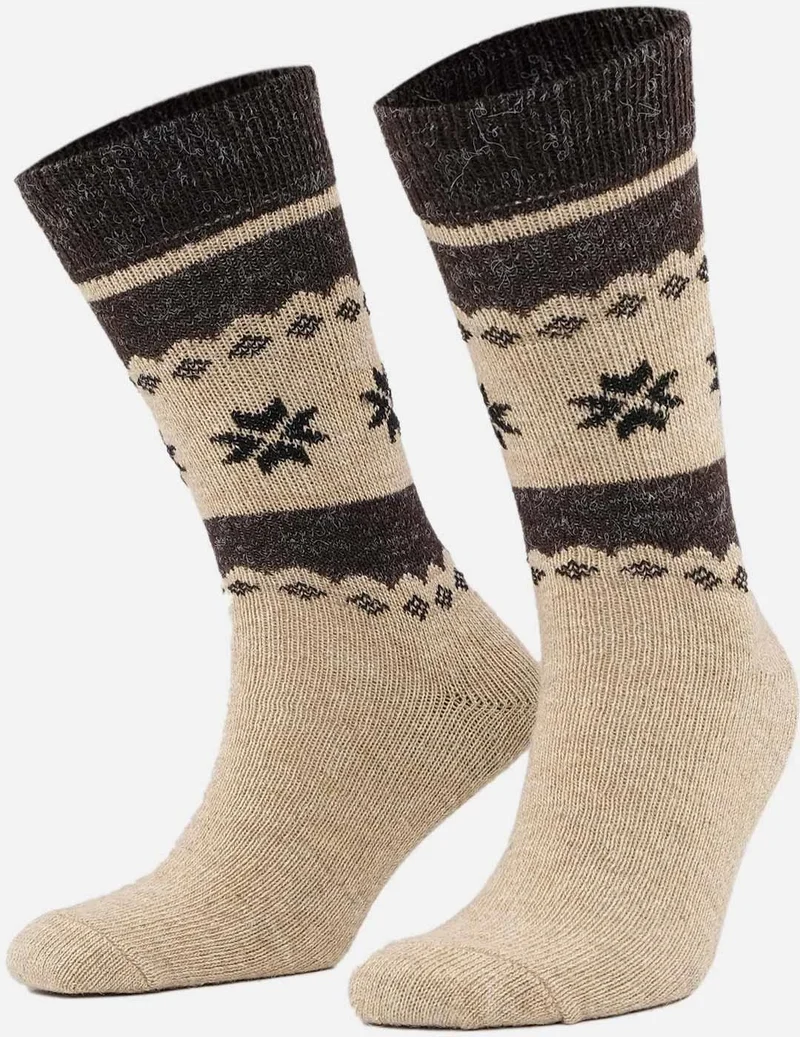 Mısırlı Çorap Egyptian Men's Alpaca Wool Winter 2 Pairs Beige/brown Socks - M 3097 Bk