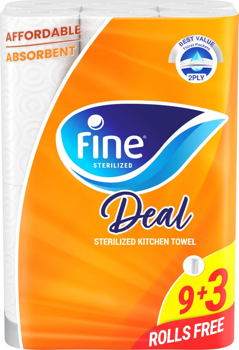 Fine Deal Kitchen Tissue Paper Towel, 2 Ply 12 Rolls - Image 1