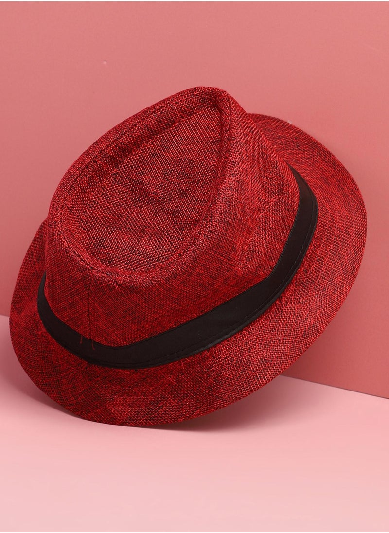 Red Textured Fedora Hat