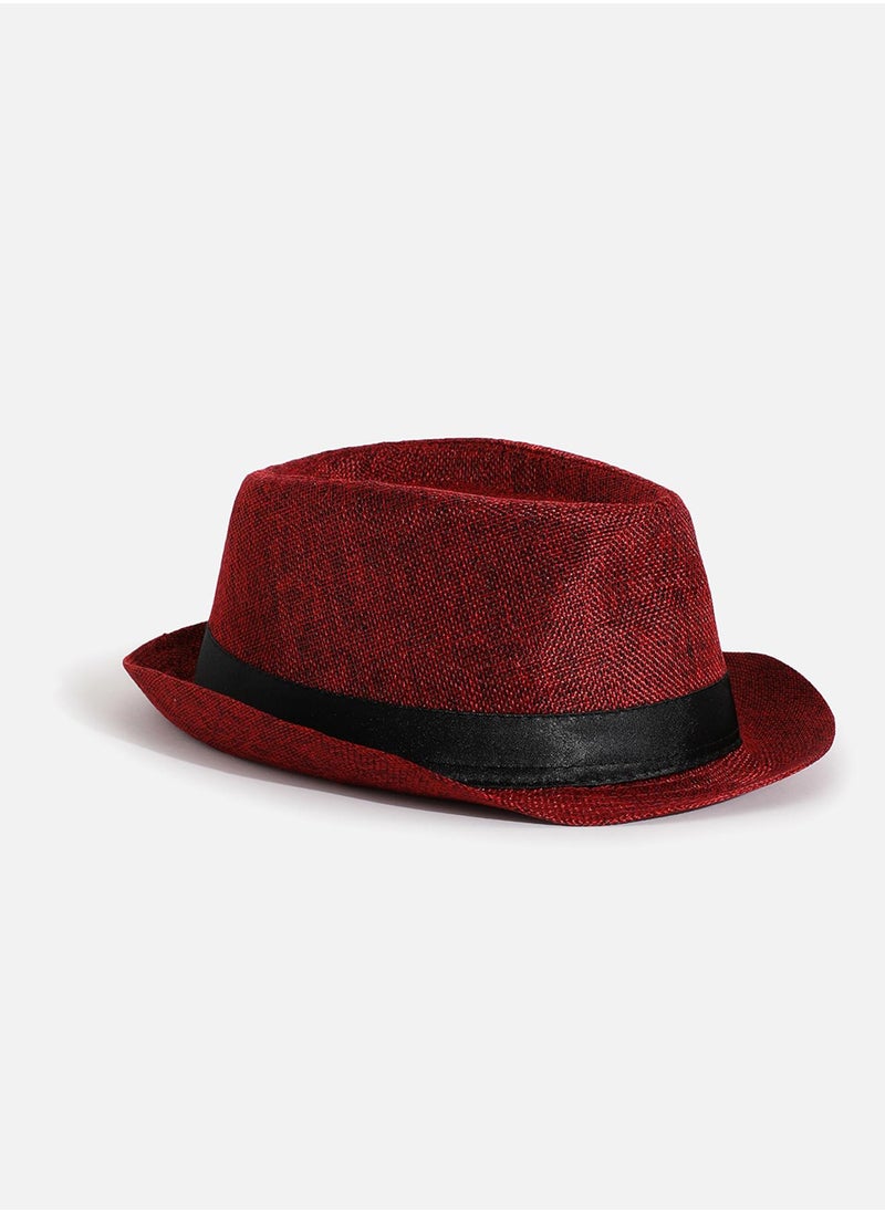 Haute Sauce Red Textured Fedora Hat  - Image 3