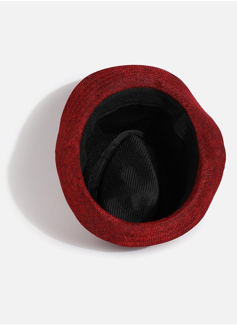 Haute Sauce Red Textured Fedora Hat  - Image 5