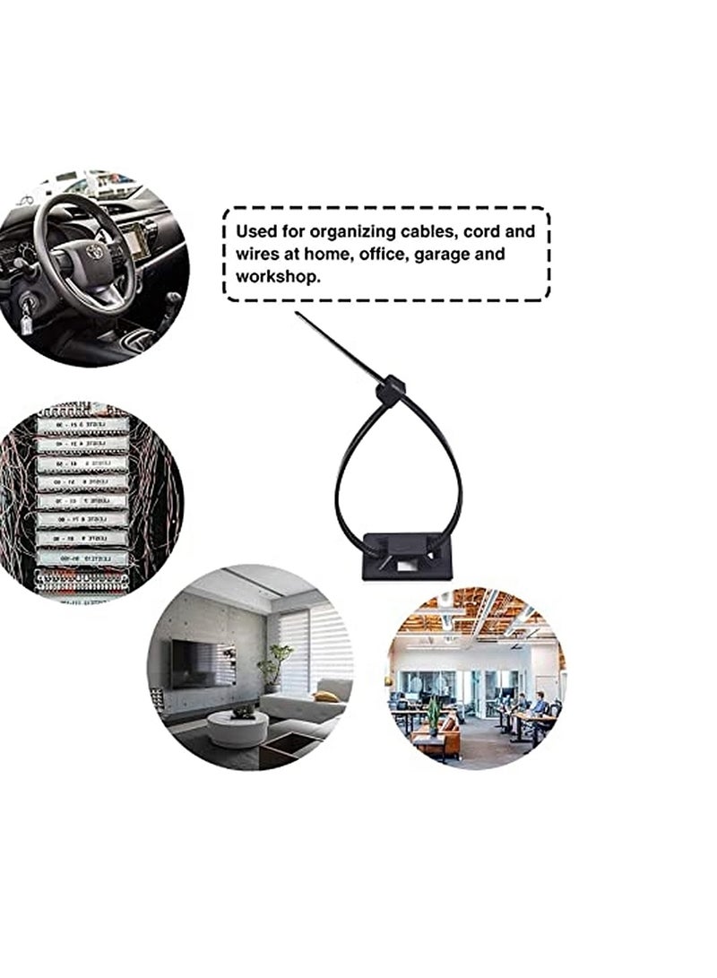 Cable Ties, 100Pcs Zip Tie Adhesive Mounts, Self Adhesive Cable Tie Base Holders, Adhesive Backed Mount with 500Pcs Nylon Cable Tie for Cable Management, DIY, Home, Office  Workshop - Image 2