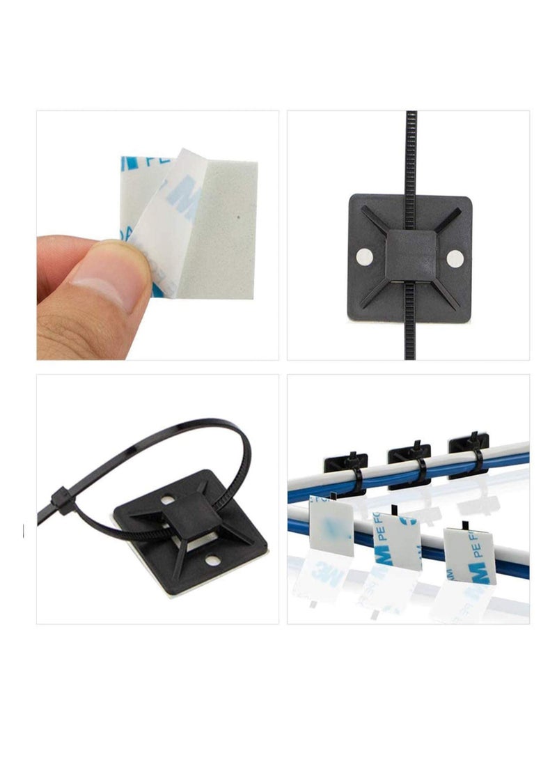 Cable Ties, 100Pcs Zip Tie Adhesive Mounts, Self Adhesive Cable Tie Base Holders, Adhesive Backed Mount with 500Pcs Nylon Cable Tie for Cable Management, DIY, Home, Office  Workshop - Image 4