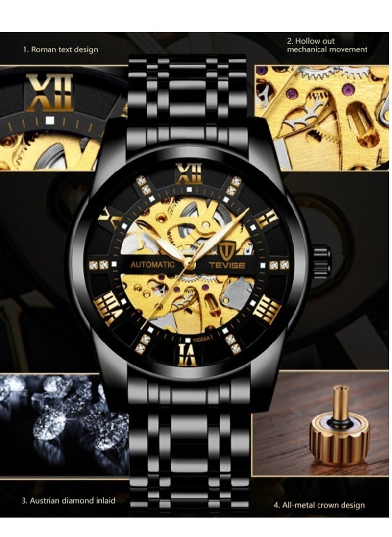 Tevise Men's Big Dial Auto Mechanical Stainless Steel Tourbillon Luxury Designer Watch  - Image 5