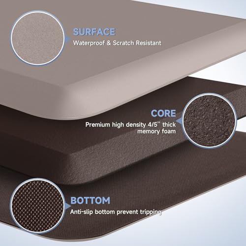 StepRite 4/5 Inch Thick Kitchen Mat Anti Fatigue Mat Kitchen Rugs Kitchen Decor Non-Slip, Stain & Water Resistant, Kitchen Mats Desk Mat for Kitchen, Office, Workshop, Khaki, 17'' x 39'' - Image 3
