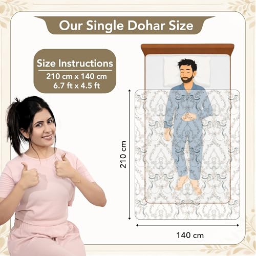 Divine Casa 120 GSM Super Soft Brushed Microfiber Lightweight Jaipuri Print Rajai Single Bed| Reversible AC Blankets for Winter (80x86 inchs, Toffee Brown and White)| TC - 120 - Image 5