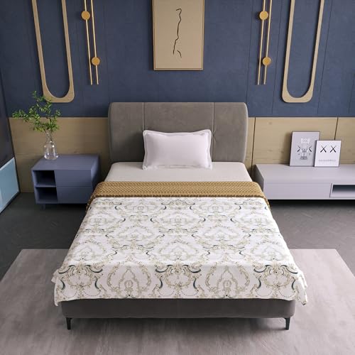 Divine Casa 120 GSM Super Soft Brushed Microfiber Lightweight Jaipuri Print Rajai Single Bed| Reversible AC Blankets for Winter (80x86 inchs, Toffee Brown and White)| TC - 120 - Image 2
