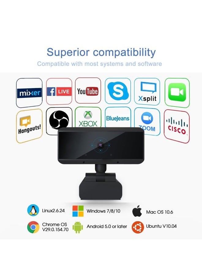 كاميرا ويب USB مع ميكروفون لجهاز الكمبيوتر كاميرا ويب بتركيز تلقائي 1080P HD بزاوية واسعة مع ميكروفون للابتوب والكمبيوتر المكتبي وماك - Image 2